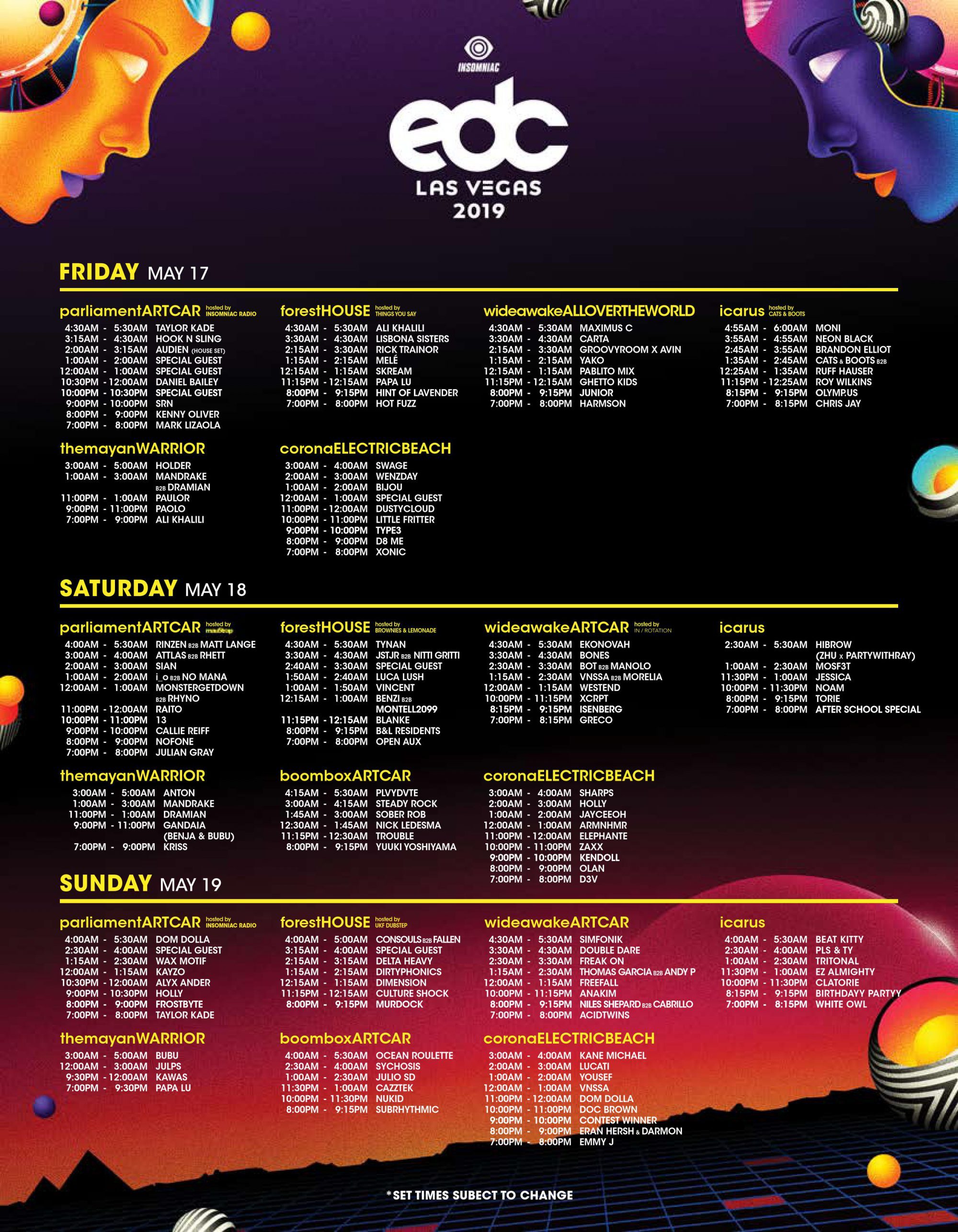 EDC-Las-Vegas-2019-Set-Times-Art-Cars