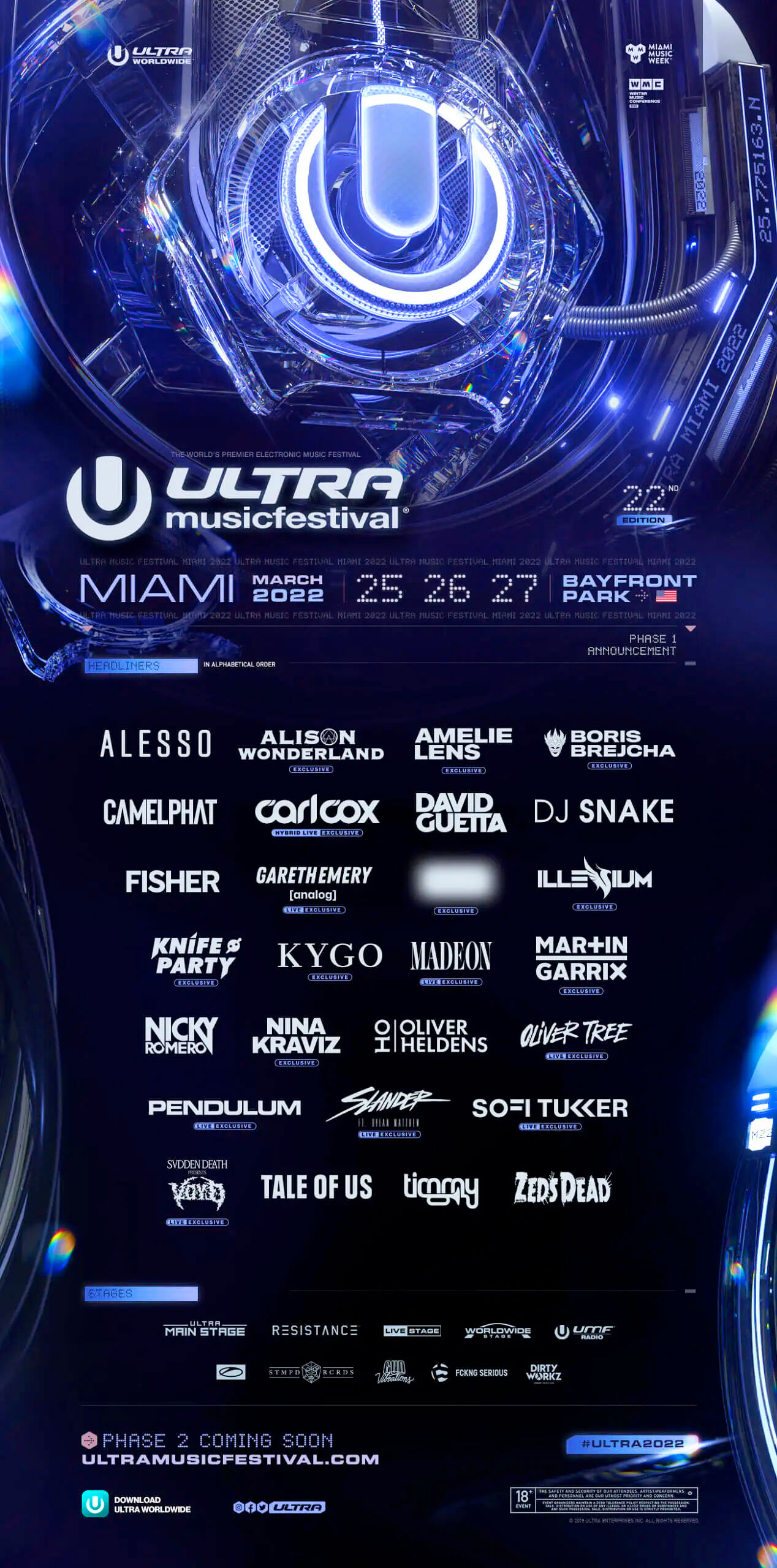 Ultra Music Festival 2022 Lineup - Phase 1 Poster