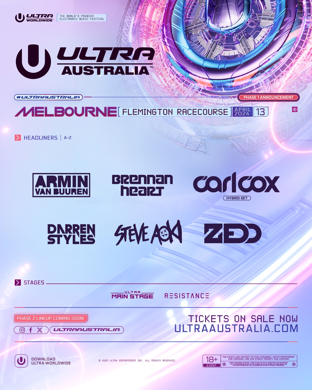 Ultra Australia Phase 1 Lineup Poster